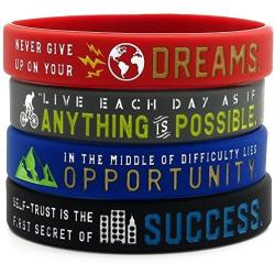 Inkstone - Inspirational Bracelets with Motivational Sayings - Anything is Possible, Success, Dreams, Opportunity - Set of 4 Silicone Rubber Inspirational Jewelry Bracelets for Men Women Teens