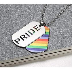 PAURO 2PCS Pride Rainbow Dog Tag LGBT Stainless Steel Jewelry - Gay and Lesbian Pride Pendant Necklace