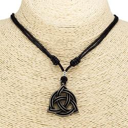 BlueRica Celtic Trinity Knot Triquetra Pendant on Adjustable Black Rope Cord Necklace