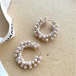 Chic Add Pink Circle Earrings Circle Imitation Pearl Earrings 1.65 in Diameter Ins Style Exaggerated Earrings