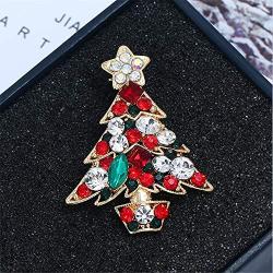 Vintage Colorful Christmas Tree Rhinestone Brooch Pin for Women Girls Men Alloy Plated Fashion CZ Crystal Cute Lucky Star Brooch Pin Dress Accessories Winter Party Decor Jewelry Delicate Unisex Gifts