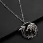 Wild Hunt Wolf Obsidian Star Swallow Witcher Cosplay Round Medallion Women Men Punk Jewelry Pendant Necklace Chain