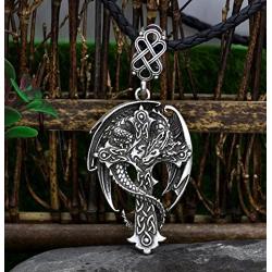 GuoShuang Learther Chain Antique Men Nrose Celtic Dragon In Cross Necklace Guardian Crossreligious Jewelry