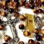 elegantmedical HANDMADE Tiger Eye Jade Rosary Beads Cross CRUCIFIX CATHOLIC NECKLACE Box