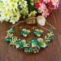 EVER FAITH Womens Rhinestone Crystal Flower Teardrop Necklace Earrings Set Green Gold-Tone