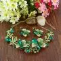 EVER FAITH Womens Rhinestone Crystal Flower Teardrop Necklace Earrings Set Green Gold-Tone