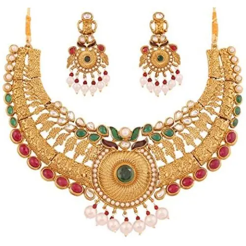 Touchstone Indian Bollywood Handcrafted Traditional Royal Mughal Kundan Polki Meenakari Enamel Colorful Wedding Designer Jewelry Long Necklace Set in Gold and Silver Tone for Women. Touchstone Indian Bollywood Handcrafted Traditional Royal Mughal Kundan Polki Meenakari Enamel Colorful Wedding Designer Jewelry Long Necklace Set in Gold and Silver Tone for Women.
