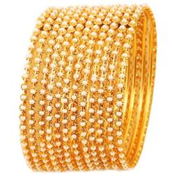 Touchstone New Pearl Bangle Collection. Indian Bollywood Traditional and Exclusive Thin Designer Jewelry Bangle Bracelets Embellished with Faux Pearls. Antique Gold Tone for Women.