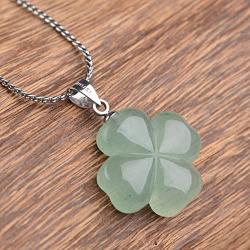 iSTONE Four Leaf Clover Pendant Necklace Green Aventurine Gemstone Pendant Necklace 18'' (Green Aventurine)