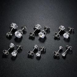 GEMSME 18K White Gold Plated Round Cubic Zirconia Stud Earrings Hypoallergenic Jewelry for Women Men