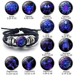 Ding Li Bracelet for Women, Punk Black Woven Leather Rope Bracelet, 12 Constellation Retro Adjustable Bracelets Men and Women