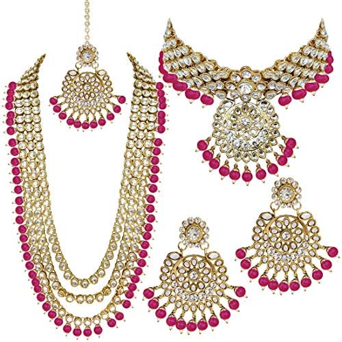 I Jewels Traditional Gold Plated Kundan Pearl Wedding Choker Necklace Set Earrings & Maang Tikka for Women (IJ325)
