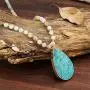Boho Handmade Natural Ocean Jasper Picasso Jasper Imperial Jasper Pendant Long Strand Amazonite Bead Necklace for Women Men