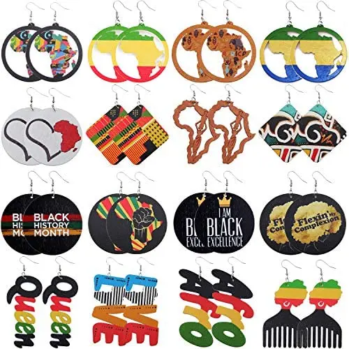 FUTTMI 16 Pairs African Map Women Earrings Round Natural Wooden Painted Earrings Ethnic Style Dangle Earring Set for Women Girls FUTTMI 16 Pairs African Map Women Earrings Round Natural Wooden Painted Earrings Ethnic Style Dangle Earring Set for Women Girls