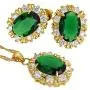 RIZILIA BLOSSOM Jewelry Set Pendant with 18'' Chain & Stud Earrings Oval Cut CZ [3 Colors available] in Yellow Gold Plated, Simple Modern Elegant