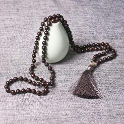 PNEIME Sandalwood Mala Beads 108 Necklace, Wood Mala Necklace, Hand Knotted Tibetan Wooden Prayer beads, Japa Mala Meditation Beads Yoga Necklace