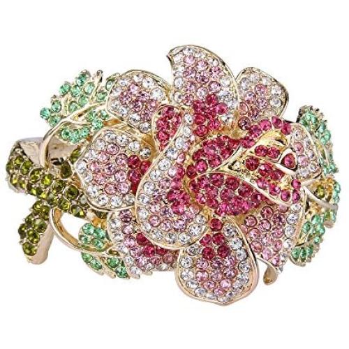 EVER FAITH Womens Austrian Crystal Elegant Flower Leaf Bangle Bracelet for Wedding, Prom