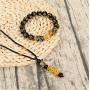 Thunaraz Feng Shui Black Obsidian Wealth Bracelet Necklace Set for Mens Women Pi Xiu Black Obsidian Amulet Bead Bracelet Good Lucky Wealthy Jewelry