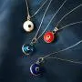 GELIN 14k Solid Gold White Evil Eye Protection Charm Pendant Necklace - Evil Eye Jewelry for Women