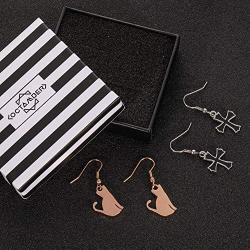Halloween Drop Cross Earrings Gifts for Women Girl Her Ladies Teen 2 Pair Stainless Steel Dangle Earrings for Daughter Mom Student Coworker Friend on Christmas Birthday Costume Party Jewelry Set