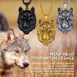 Richsteel Wolf Teeth/Wolf Pendant Necklace for Men 316 Stainless Steel/18K Gold Plated/Black Viking Wolf Nordic Jewelry(with Gift Box)