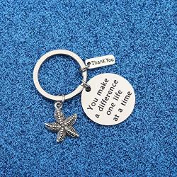 WUSUANED Thank You Gift Make A Difference One Life at A Time Starfish Keychain Sea Star Jewelry for Social Worker Nurse Volunteer