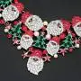 Luxury Rhinestone Statement Bib Necklace Earrings Sets Santa Claus Christmas Elements Party Costume Jewelry Gifts for Women
