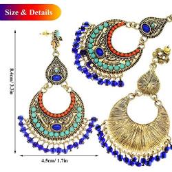 RechicGu Tribal Vintage Crescent Blue Stone Jhumki Jhumka Banjara Kuchi Belly Dance Gypsy Earrings