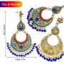 RechicGu Tribal Vintage Crescent Blue Stone Jhumki Jhumka Banjara Kuchi Belly Dance Gypsy Earrings
