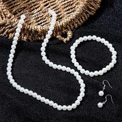 Faux Pearl Jewelry Set Simulated Pearl Necklace Bracelet Earrings for Women Girls