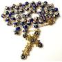 elegantmedical HANDMADE GOLD BLUE CLOISONNE ROSE BEADS ROSARY ITALY CROSS CRUCIFIX CATHOLIC NECKLACE BOX
