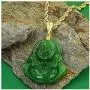 Smiling Laughing Buddha Green Jade Pendant Necklace Rope Chain Genuine Certified Grade A Jadeite Jade Hand Crafted, Jade Neckalce, 14k Gold Filled Buddha necklace, Jade Medallion