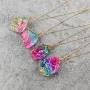 Challyhope Natural Rainbow Stone Healing Crystal Rock Quartz Pendant Necklace Birthstone Gold Plated Full Wire Wrap Gemstone Necklace Jewelry