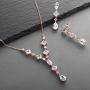Mariell 14K Rose Gold Plated Cubic Zirconia Wedding Necklace & Earrings Bridal Jewelry Set for Brides