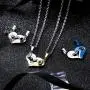 INBLUE Heart Matching Puzzle Necklaces for Couples Men Women Boyfriend Girlfriend Lover Birthstone Pendant Stainless Steel CZ Relationship Gifts Anniversary Valentines Day Jewelry