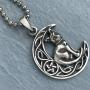 OhDeal4U Cat Jewelry Celtic Crescent Moon Star Pentacle Pentagram Magic Wiccan Wicca Pagan Witch Protection Amulet Mens Womens Pewter Pendant Charm Necklace for Men Women Girls Silver Ball Chain
