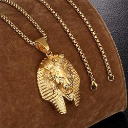 ROWIN&CO 18K Gold Plated Stainless Steel Lion Pendant Necklace Hip Hop Jewelry Personalized Egyptian Pharaoh King Costume Chain Pendant Gifts for Men, with 24'' Chain