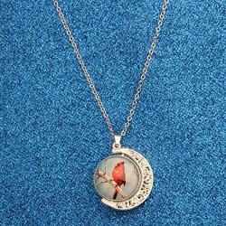 WUSUANED Oval Glass Cardinal Bird Necklace Red Cardinal Bird Memorial Jewelry Family Loss Gift