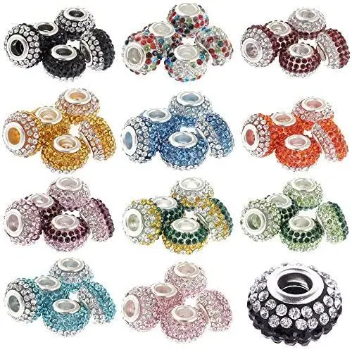 RUBYCA 15MM 30pcs Mixed Colors Assortment Big Hole Czech Crystal Charm Beads fit European Bracelet