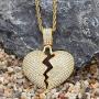 putouzip Men Broken Heart Chain Pendant,18k Gold Plated Fully Iced Out Rhinestone Rape Chain Necklace
