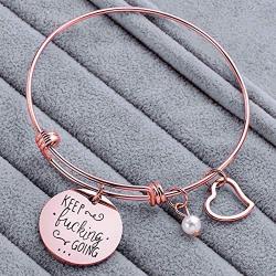 Jude Jewelers Stainless Steel Keep Fucking Going Adjustable Charm Inspirational Graduation Bangle Bracelet