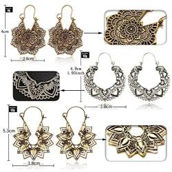 DAMLENG 6 Pairs Boho Vintage Mandala Flower Gypsy Drop Dangle Earrings for Women Girls Statement Retro Tribal National Style Hollow Earrings Set