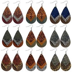 16 Pairs Leather Earrings for Women Girls Teardrop Leaf Flower Leopard Print Petal Drop Earrings Antique Lightweight Leather Earring Set