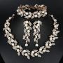 mecresh Simulated Pearl Leave Floral Bridal Jewelry Sets, Crystal Wedding Necklace Earrings Bracelet Sets Jewelry Engagement Gift