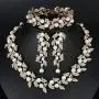 mecresh Simulated Pearl Leave Floral Bridal Jewelry Sets, Crystal Wedding Necklace Earrings Bracelet Sets Jewelry Engagement Gift