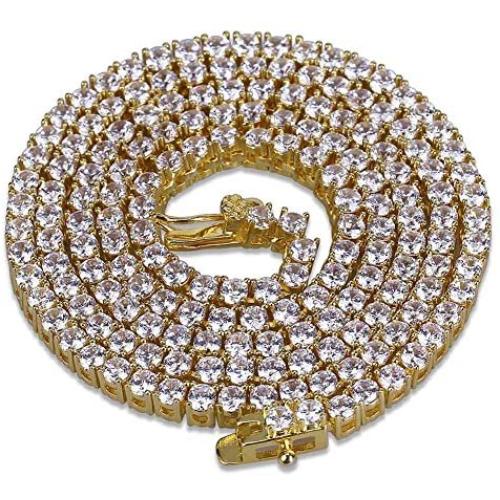 JINAO ICED Out 18K Gold Plated Iced Out Lab Simulated Diamond Classic Tennis Chain Necklace for Men Women