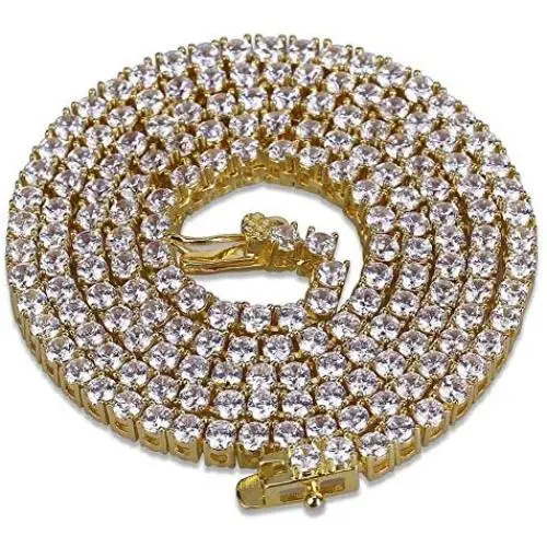 JINAO ICED Out 18K Gold Plated Iced Out Lab Simulated Diamond Classic Tennis Chain Necklace for Men Women JINAO ICED Out 18K Gold Plated Iced Out Lab Simulated Diamond Classic Tennis Chain Necklace for Men Women
