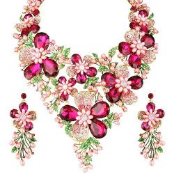 EVER FAITH Crystal Rhinestone White Simulated Pearl Gorgeous Spring Flower Leaf Plant Jewelry Set