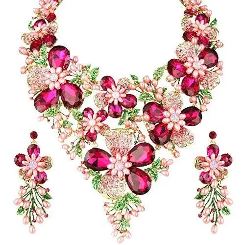 EVER FAITH Crystal Rhinestone White Simulated Pearl Gorgeous Spring Flower Leaf Plant Jewelry Set EVER FAITH Crystal Rhinestone White Simulated Pearl Gorgeous Spring Flower Leaf Plant Jewelry Set