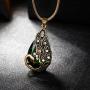 Ezing Women Gift Vintage Gold Plated Green Peacock Jewelry Set Pendant Necklace Earrings